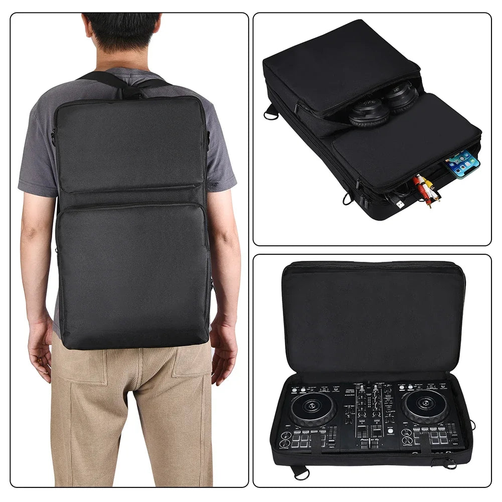 Portable DJ Equipment Carry Bag with Padded Interior and Adjustable Shoulder Strap