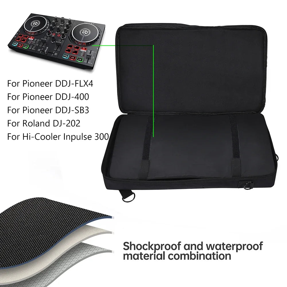 Portable DJ Equipment Carry Bag with Padded Interior and Adjustable Shoulder Strap