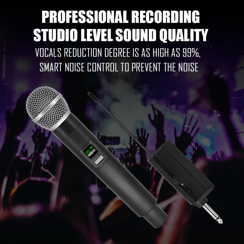 Professional Wireless Handheld Microphone 4 Channel Rechargeable with Carry Case
