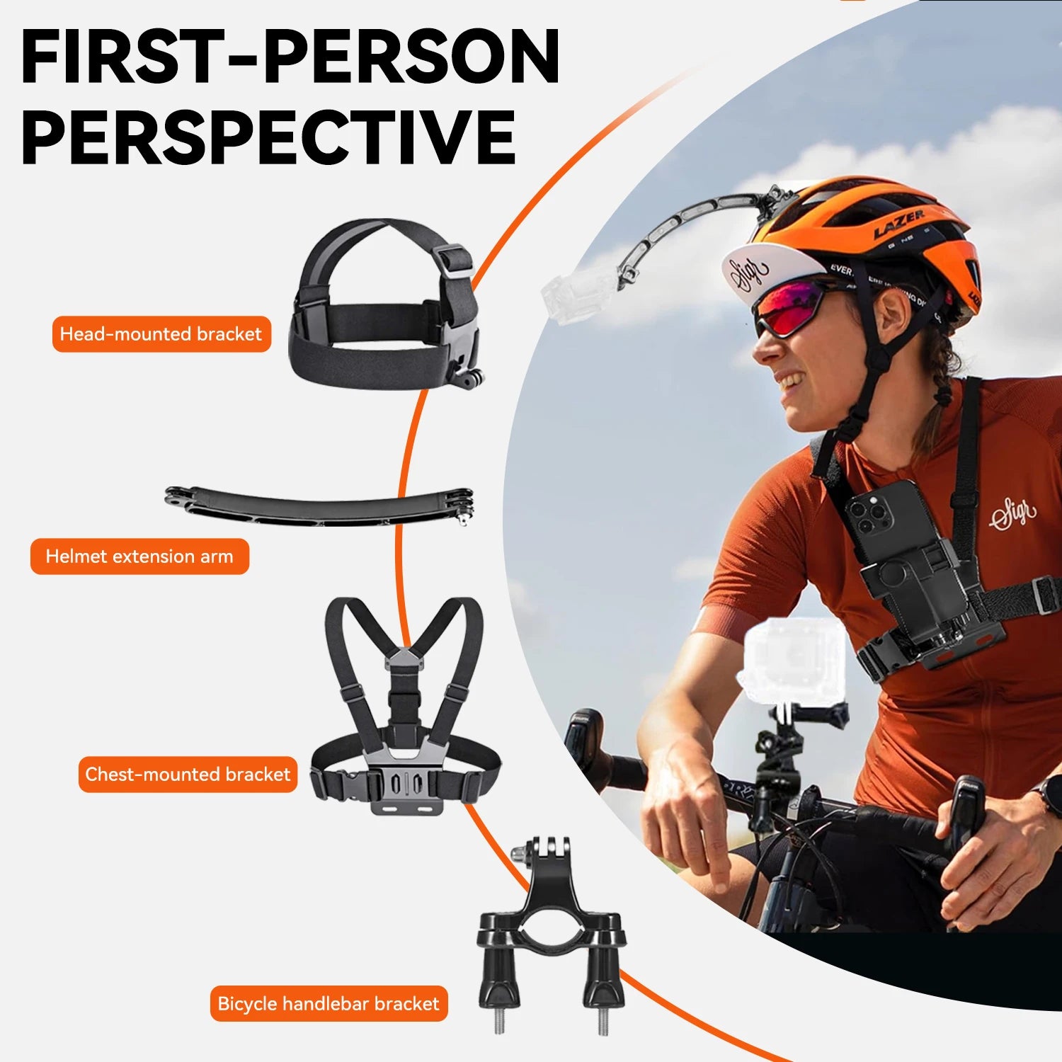 50-in-1 Action Camera Mount Kit with Waterproof Case for Bike Helmet Chest and Handheld Use