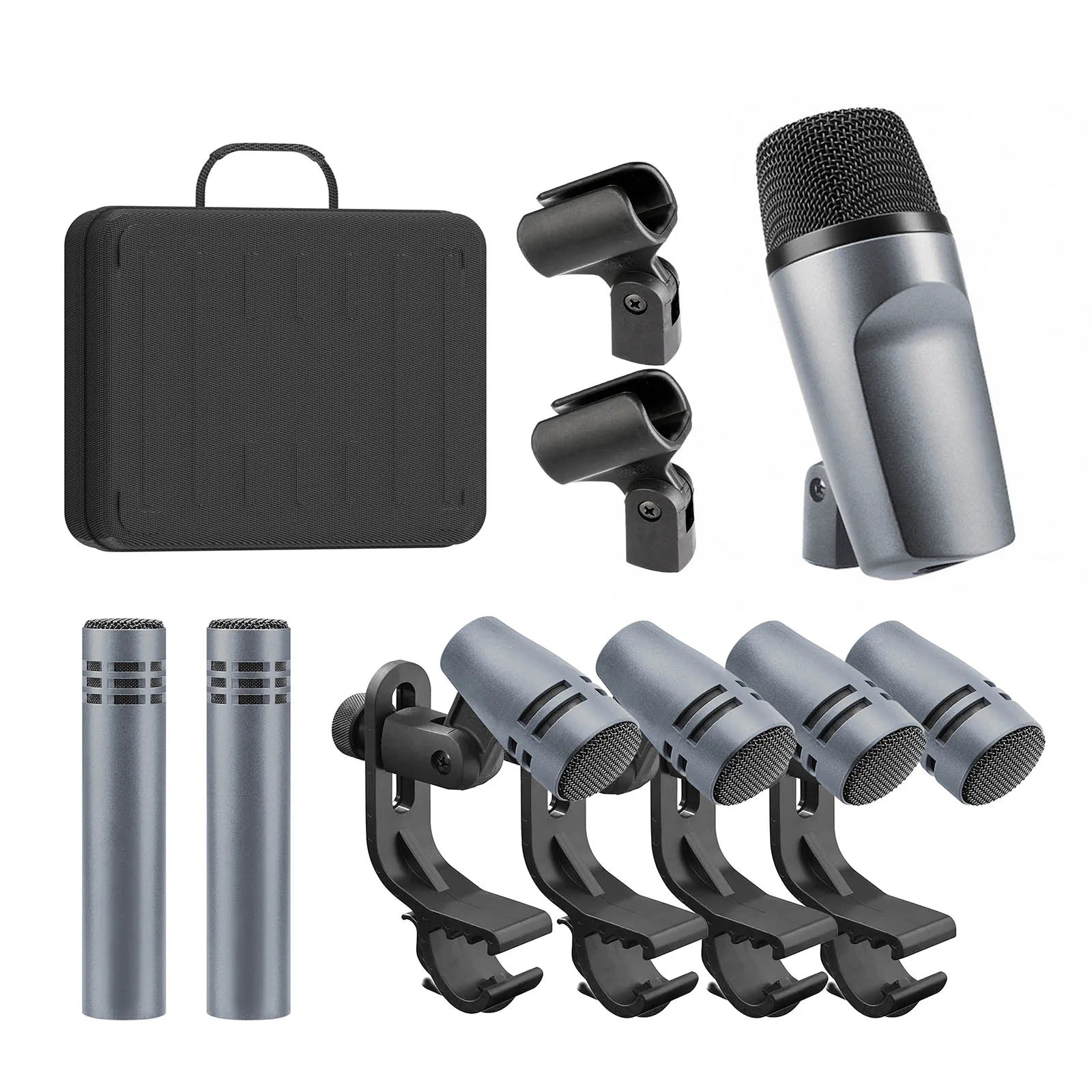 7 Piece Instrument Microphone Kit Wired Drum Mic Set with Clips and Case
