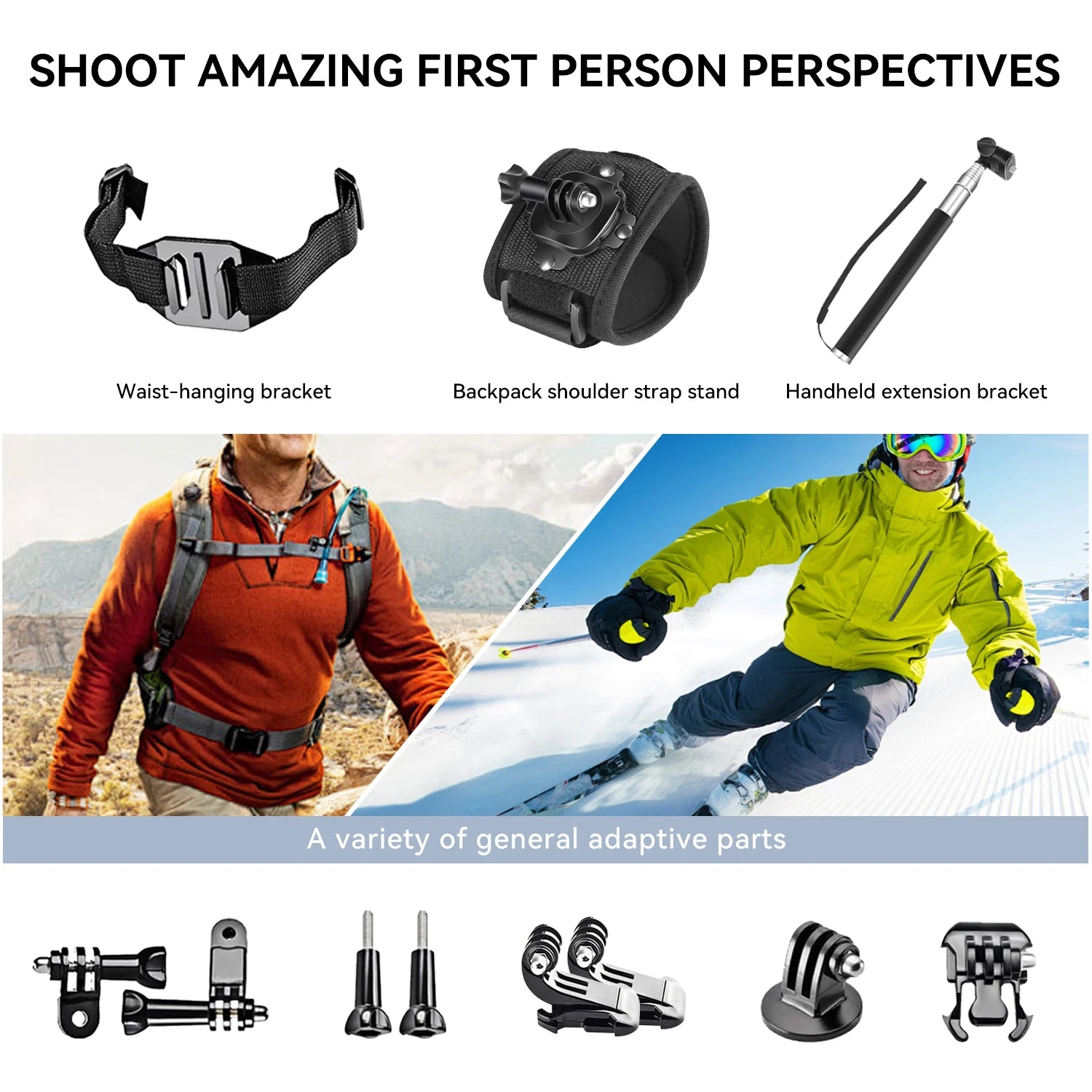 50-in-1 Action Camera Mount Kit with Waterproof Case for Bike Helmet Chest and Handheld Use
