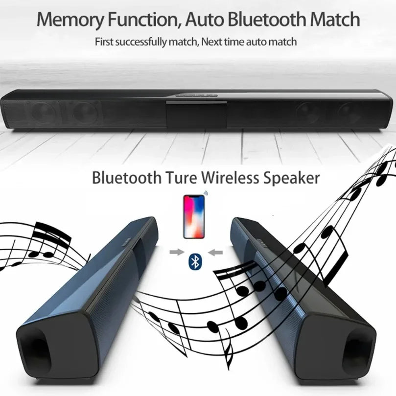 Portable Bluetooth 5.3 Soundbar Stereo Speaker with Remote Control and AUX TF Input