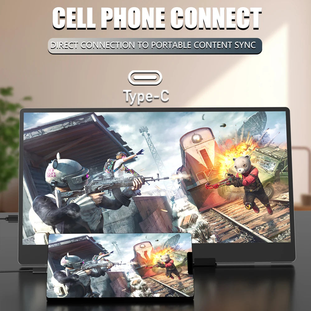 14 Inch Portable Monitor 60Hz HD Display USB-C HDMI with Built In Speakers