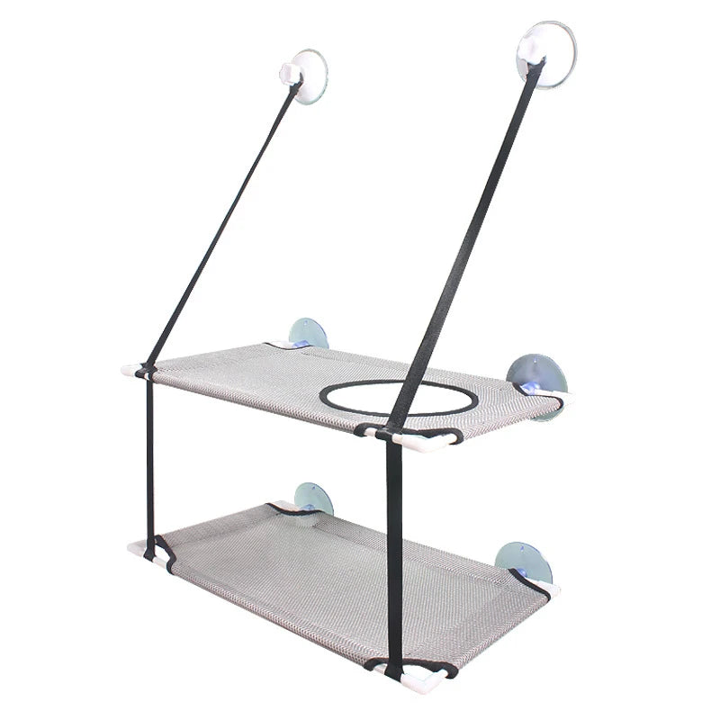 Light Gray Double Layer Cat Window Hammock Bed Suction Cup Hanging Pet Window Seat