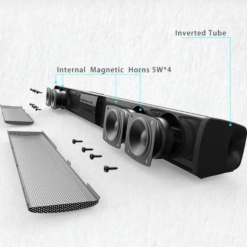 Portable Bluetooth 5.3 Soundbar Stereo Speaker with Remote Control and AUX TF Input