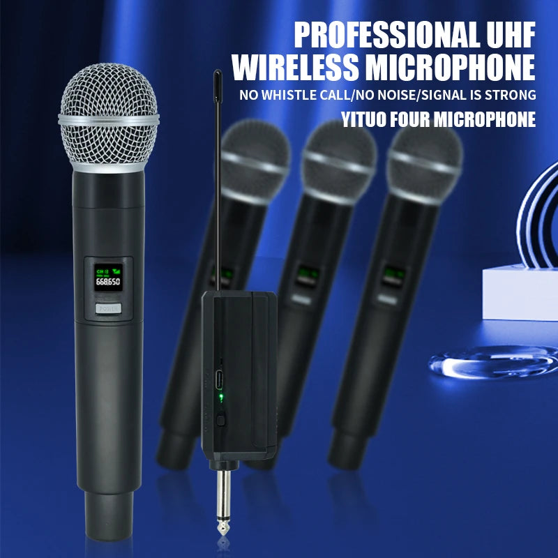 Professional Wireless Handheld Microphone 4 Channel Rechargeable with Carry Case