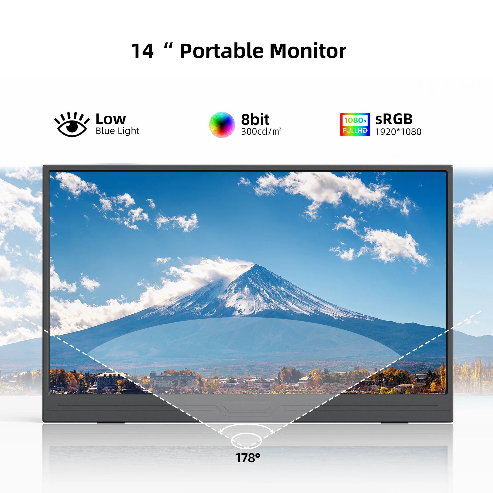 14 Inch Full HD Portable Monitor 1920x1080 IPS Screen 60Hz with Speakers and Case