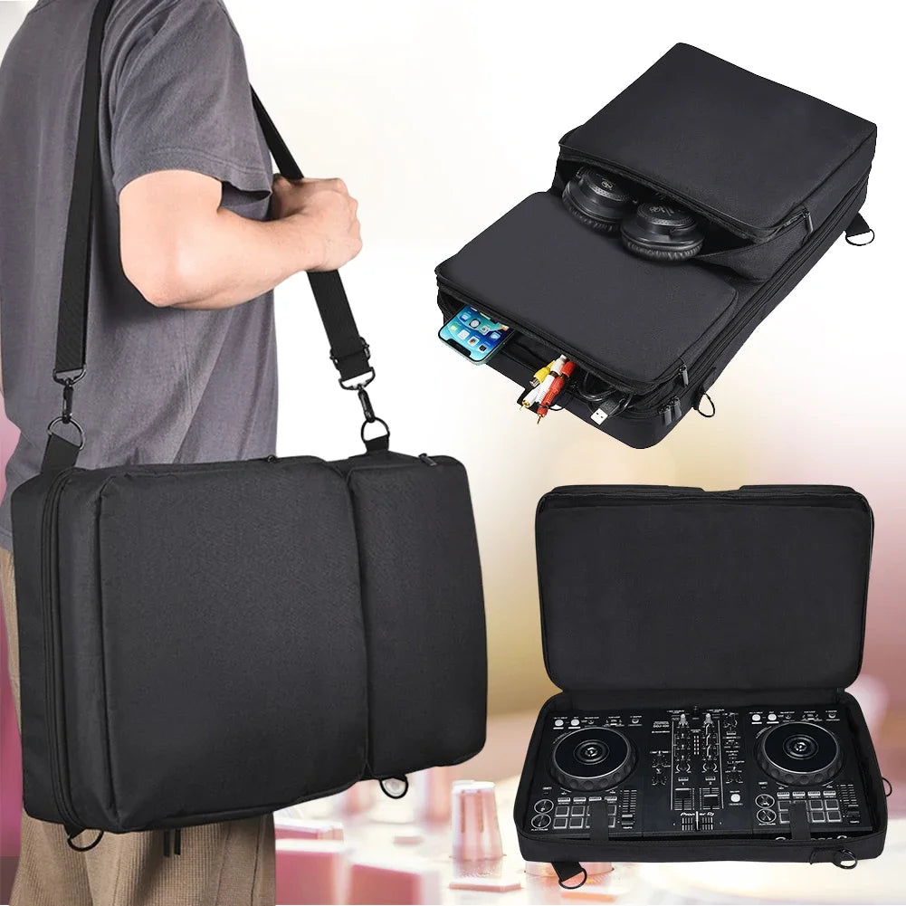 Portable DJ Equipment Carry Bag with Padded Interior and Adjustable Shoulder Strap