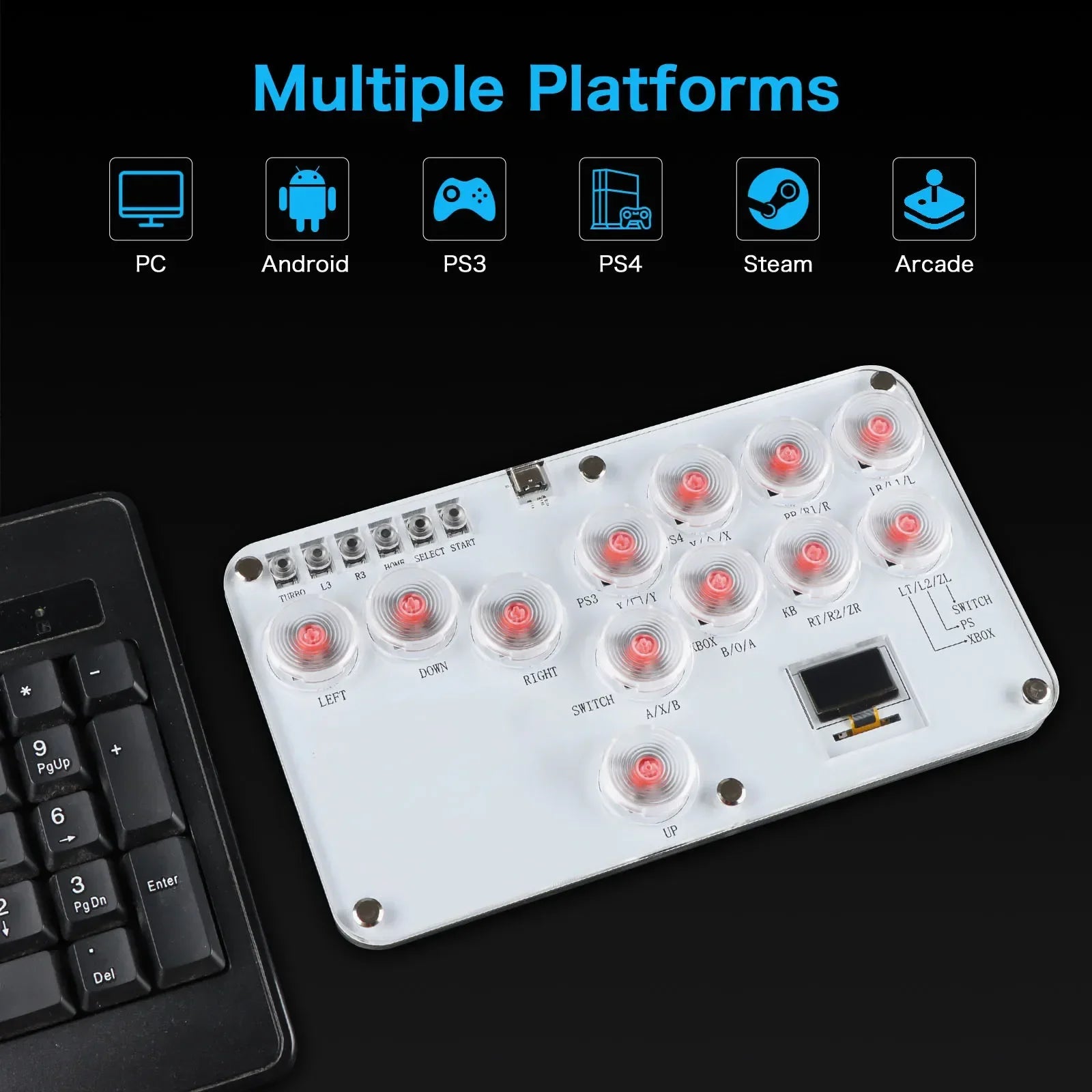 RGB Leverless Arcade Controller 18 Button Fight Stick for PC PS4 PS5 Switch USB
