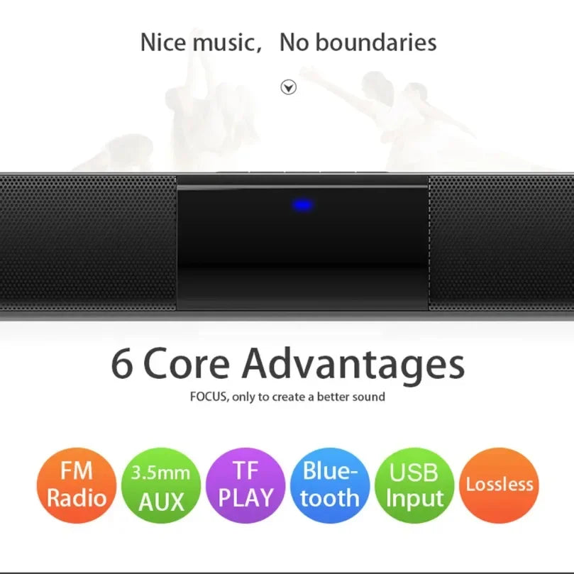 Portable Bluetooth 5.3 Soundbar Stereo Speaker with Remote Control and AUX TF Input