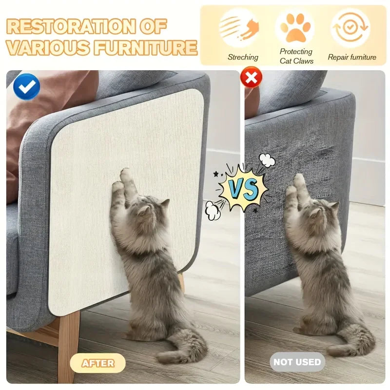 Cream White Cat Scratching Mat Self Adhesive Trimmable Carpet Protector for Sofa Walls Floors
