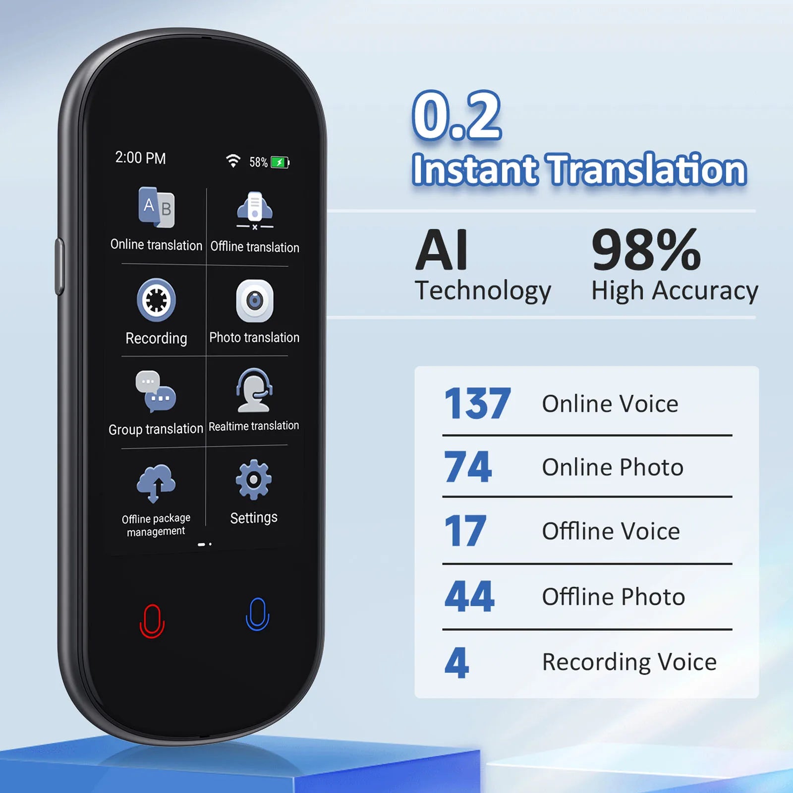 Portable Voice Translator Device 3.1 Inch Touch Screen Real Time Language Translator with Camera