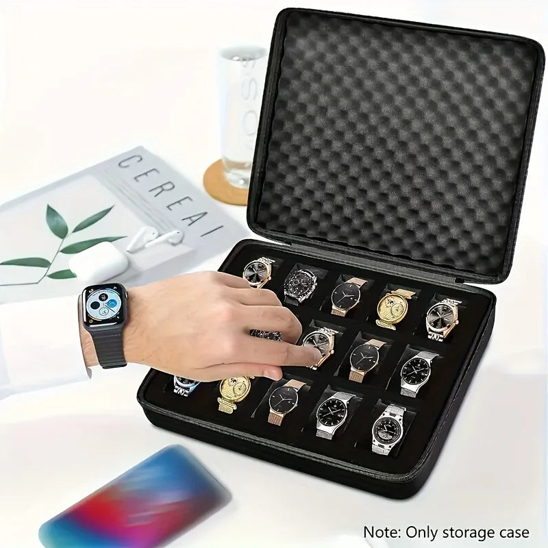 Watch Storage Box with 15 Slots Portable Jewelry Organizer Display Case with Velvet Interior