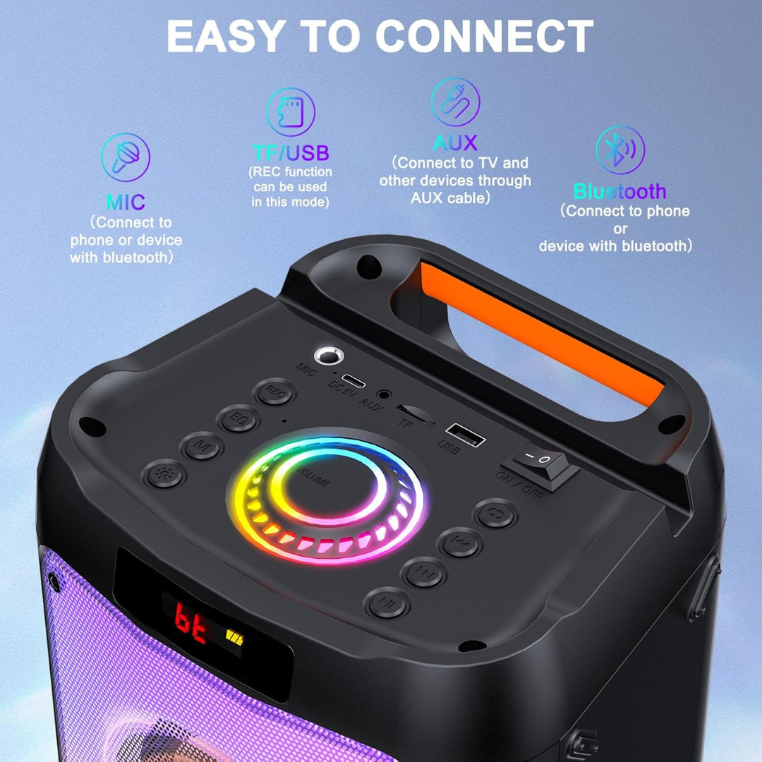 Wireless Karaoke Machine with Dual Microphones Portable Speaker LED Light USB Powered