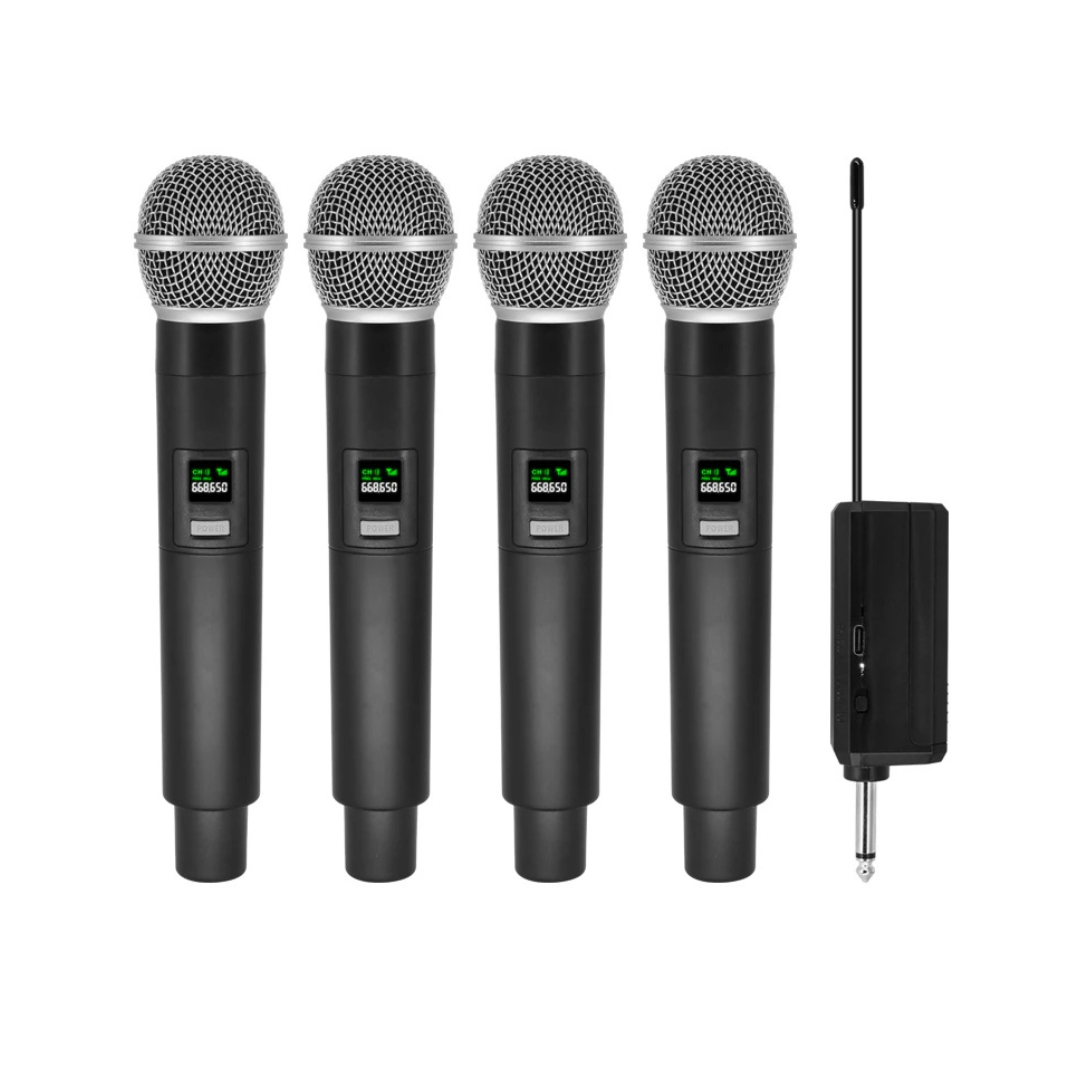 Professional Wireless Handheld Microphone 4 Channel Rechargeable with Carry Case