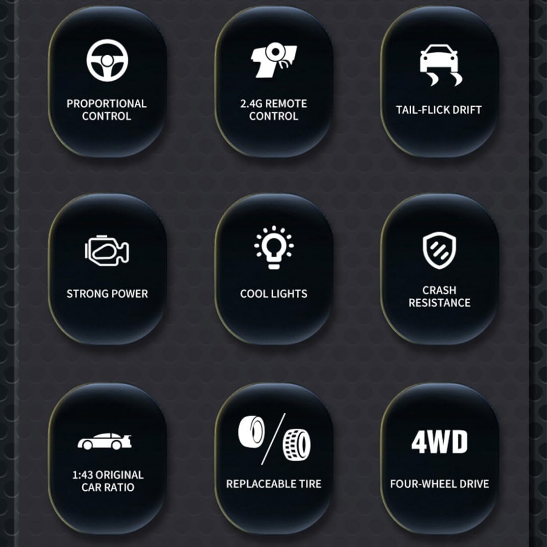 1/43 4WD RC Drift Car with Extra Tyres and Cones