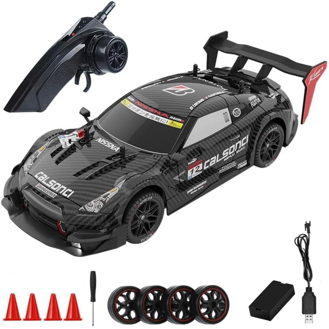 Rechargeable RC Drift Racing Car with Wireless Controller, Training Cones and Spare Drift Wheels