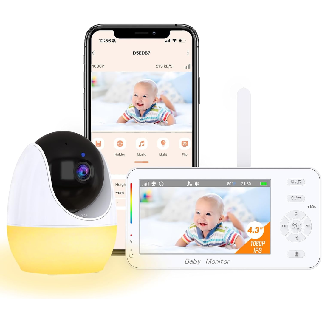 1080P Indoor WiFi Monitoring Camera with 4.3" Display, PTZ Rotation and App Control