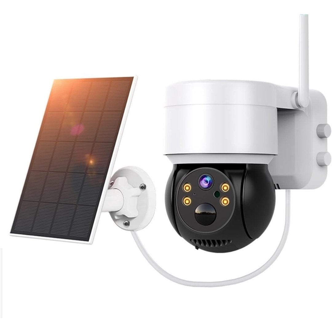 Solar Powered Outdoor 4MP HD Security Camera with PTZ Rotation, Night Vision and Wireless Monitoring