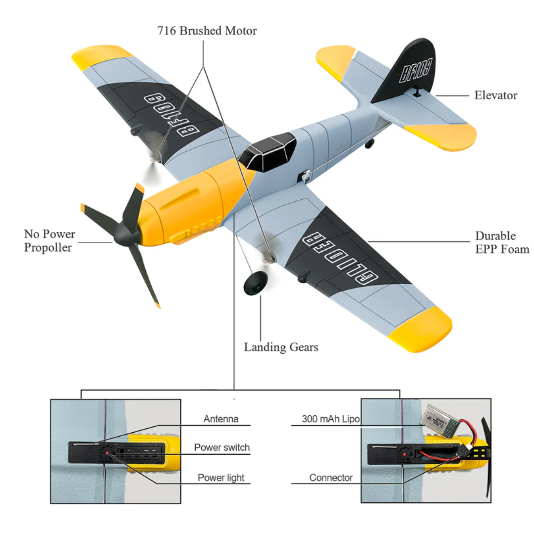 2.4GHz RC Foam Airplane with Gyroscope Stabilization and Rechargeable Battery