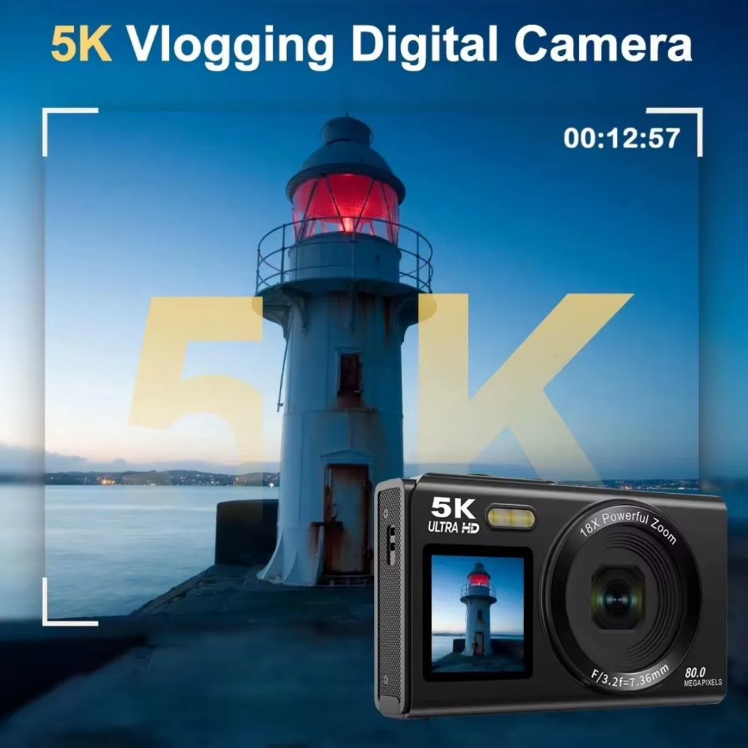 5K Digital Camera with Dual Screen Autofocus 18X Zoom WiFi Portable Camera