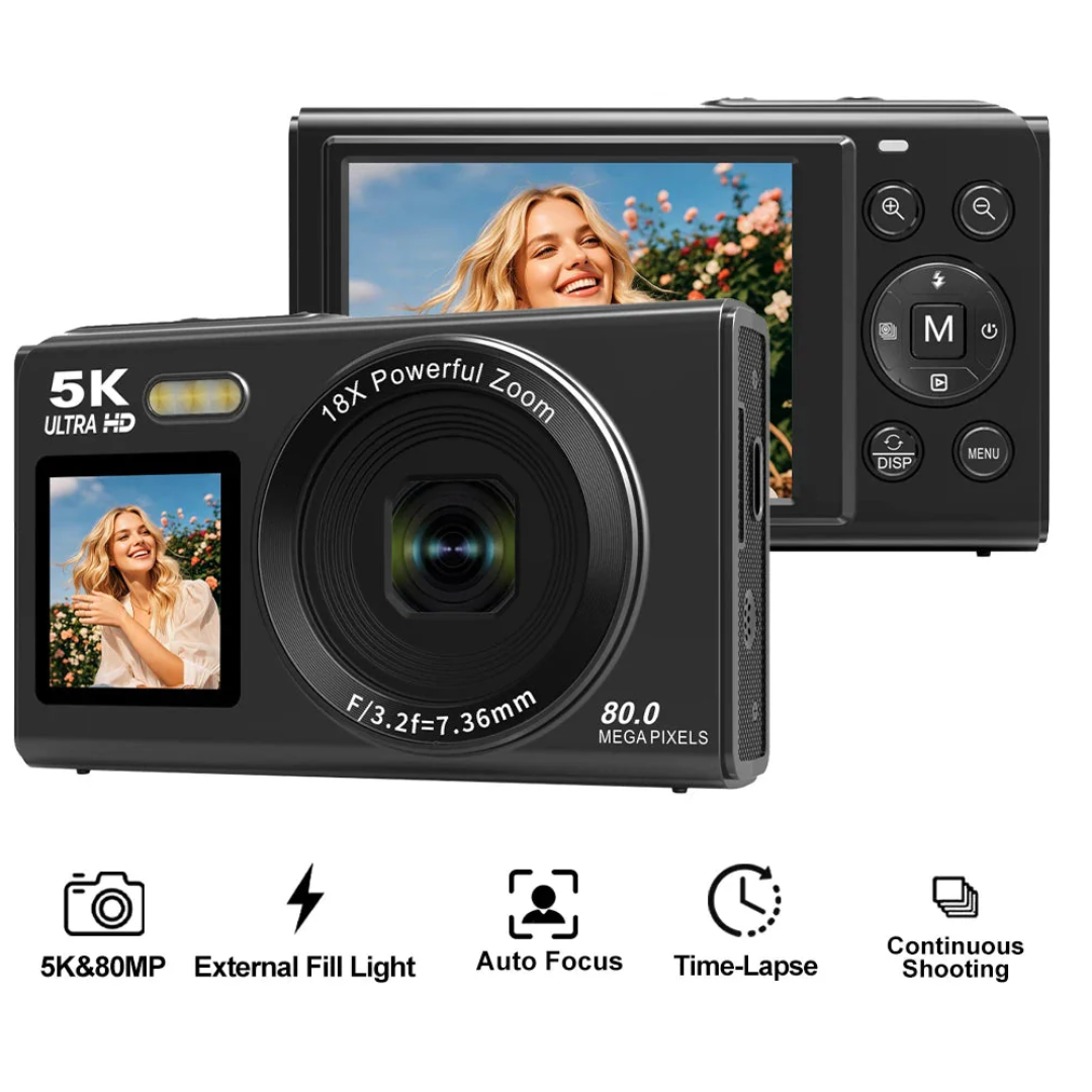 5K Digital Camera with Dual Screen Autofocus 18X Zoom WiFi Portable Camera