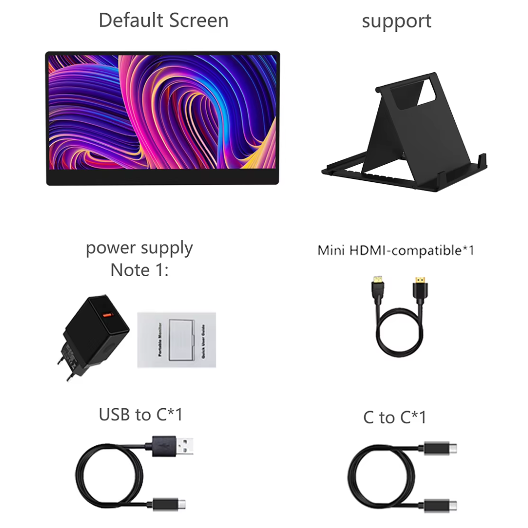 14 Inch Portable Monitor 60Hz HD Display USB-C HDMI with Built In Speakers