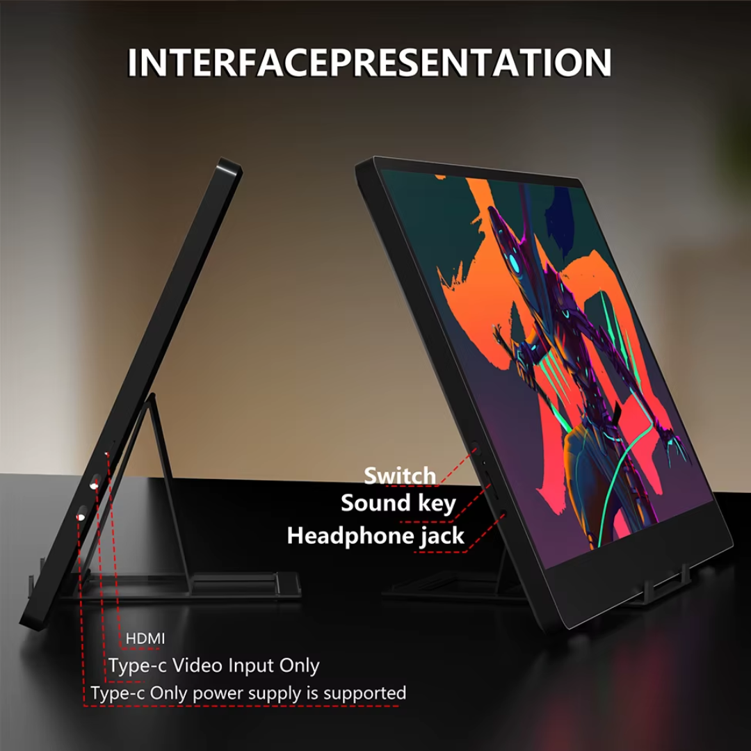 14 Inch Portable Monitor 60Hz HD Display USB-C HDMI with Built In Speakers
