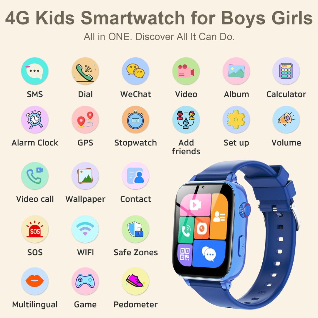 Kids GPS Smart Watch with 4G WiFi Calling Camera and Activity Tracking