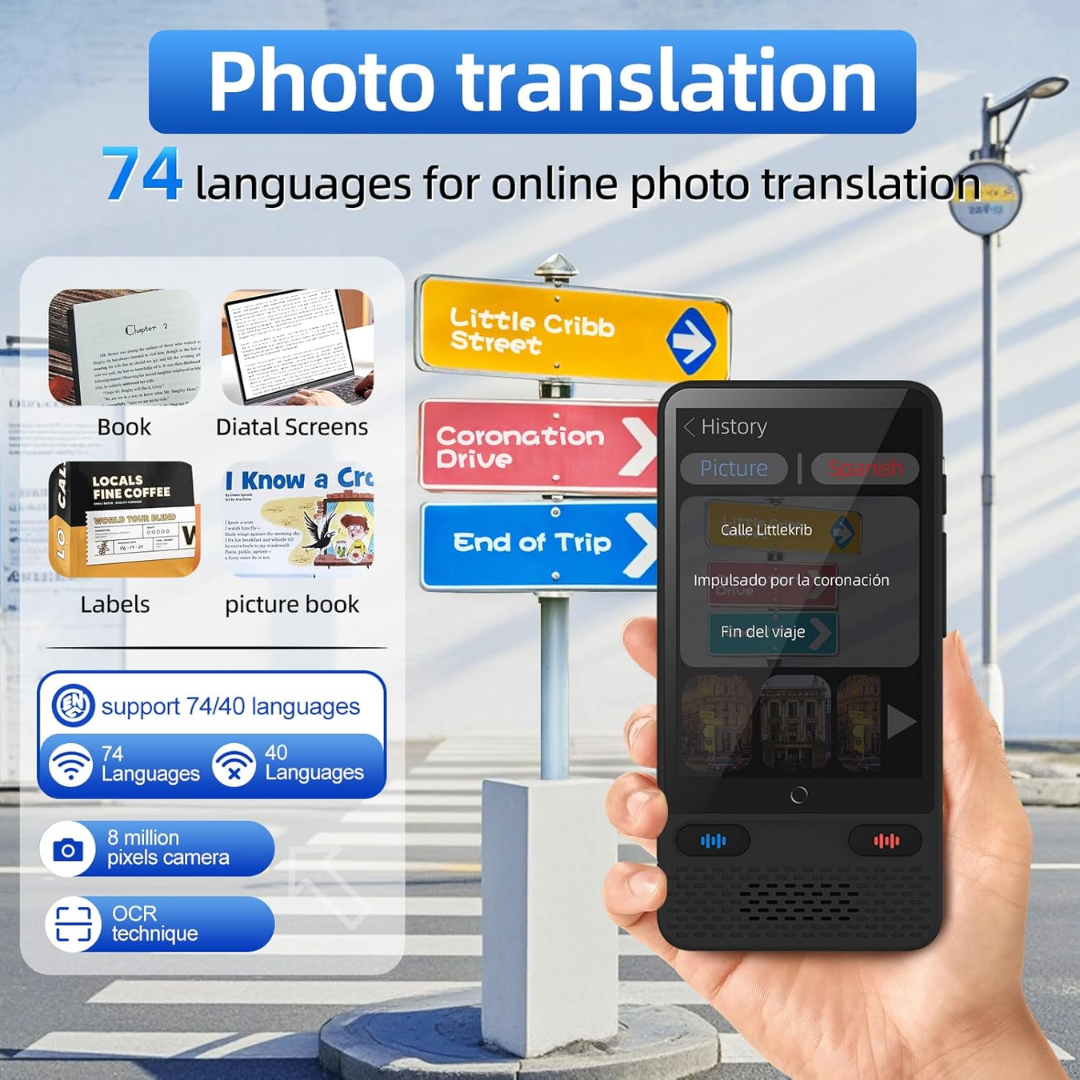 Smart AI Language Translator with Offline Translation Voice Recording and Photo Scan 4 Inch Display