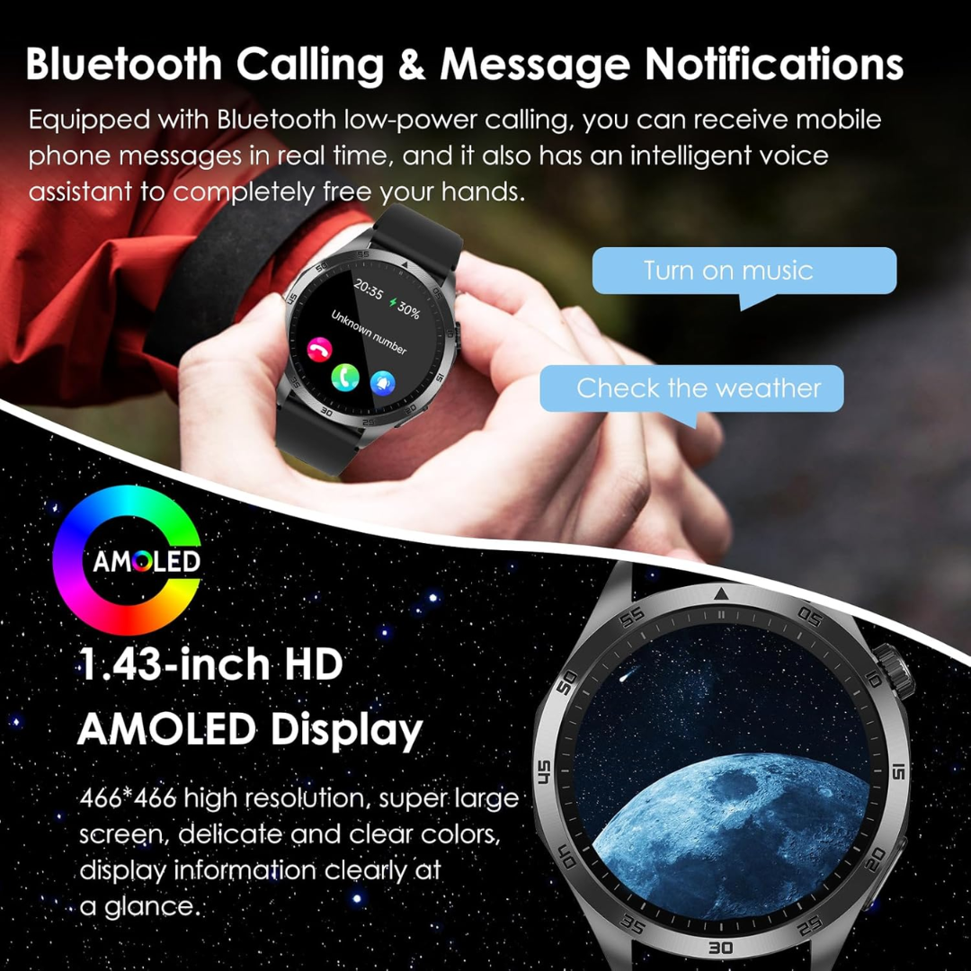 Smart Fitness Watch AMOLED Display Bluetooth Call Activity Tracker Waterproof Multi Function