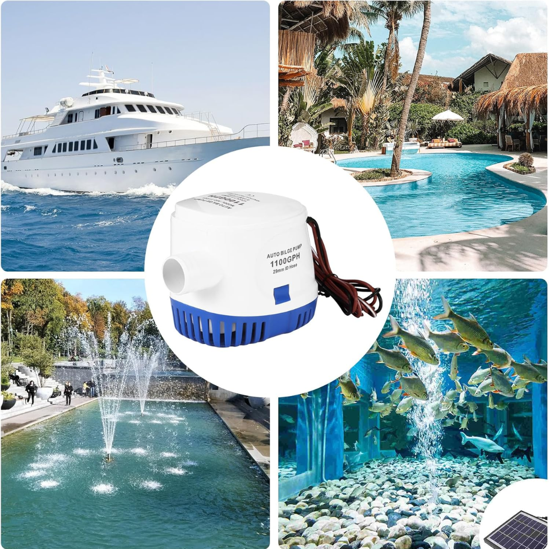 12V Submersible Bilge Pump 1100GPH Marine Water Drain Pump for Boats