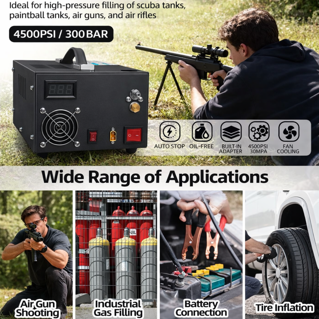 High Pressure Air Compressor 12V Portable 300Bar 4500PSI Electric Pump with Converter