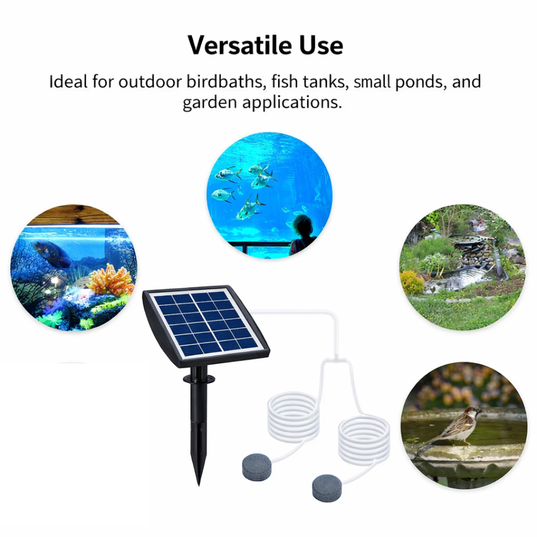 Solar Powered Aquarium Air Pump Portable Oxygen Pump with Air Stones