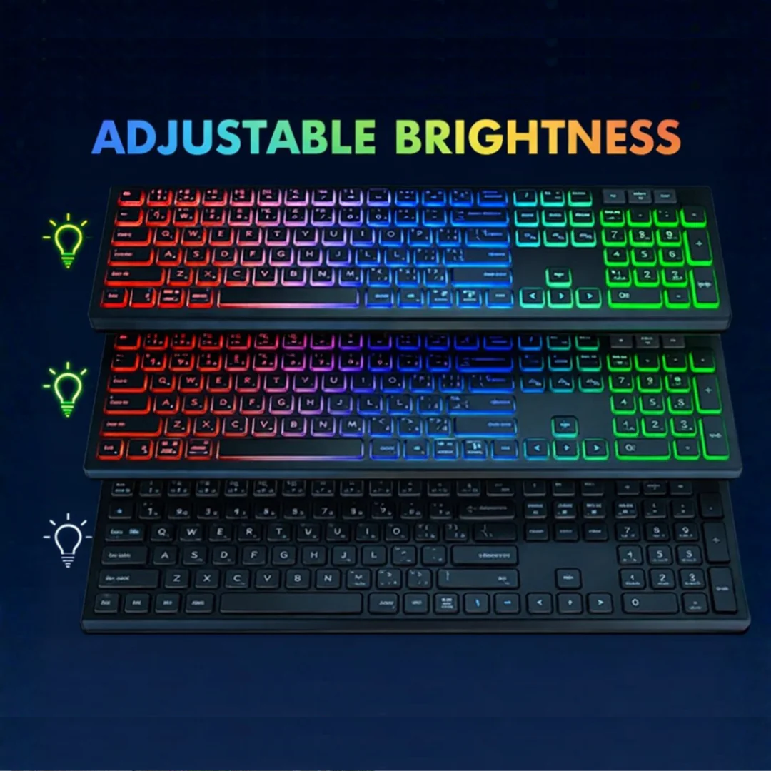 Rechargeable Wireless Keyboard Mouse Combo RGB Backlit Full Size Ergonomic 2.4G USB