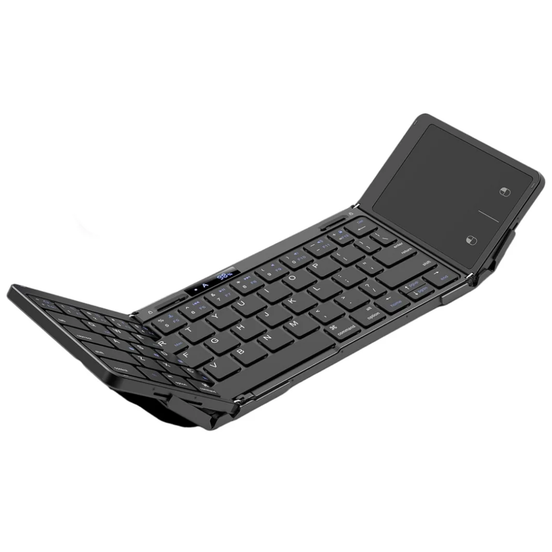 Foldable Bluetooth Keyboard with Touchpad PU Leather Rechargeable Wireless Keyboard for Tablet Phone Laptop