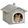 Gray Foldable Pet House with Removable Washable Cushion for Cats and Small Dogs