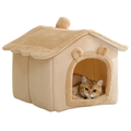 Brown Foldable Pet House with Removable Cushion Soft Cat Bed for Small Dogs and Cats