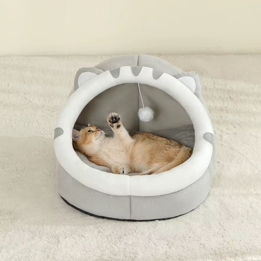 Grey Cotton Enclosed Pet House Cat Bed Cushion Nest for Cats and Small Dogs Indoor