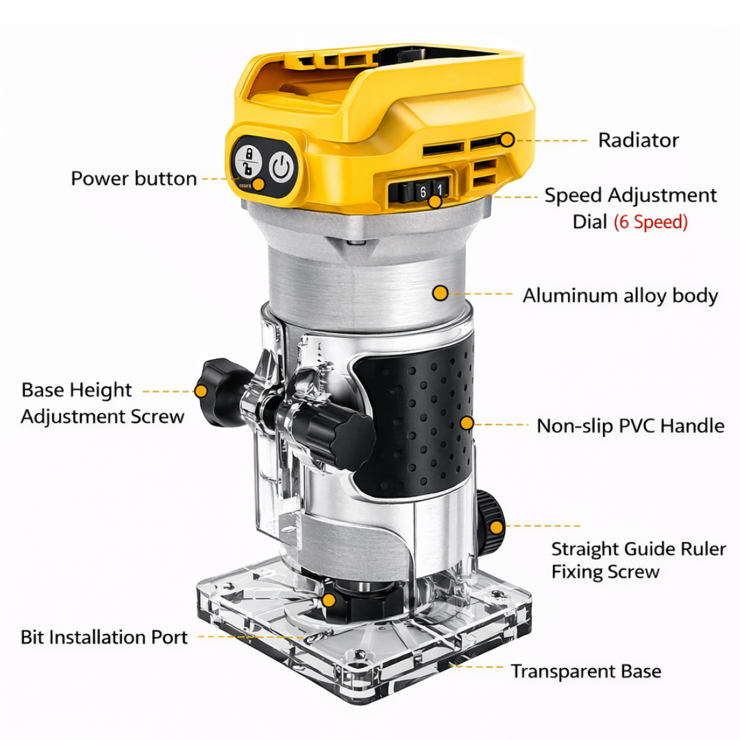 Portable Brushless Wood Trimmer Router 30000RPM Compatible with DeWalt 18V Battery